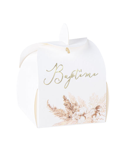 10 kartonskih krstnih posodic s pampaško travo in cvetovi bombaža (5 x 7 cm) cm