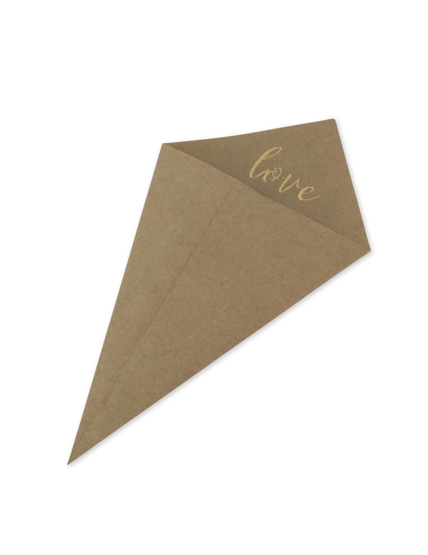 10 stožcev iz kraft papirja z reliefnim zlatim napisom, dizajn "love", 20 x 11 cm za poroko