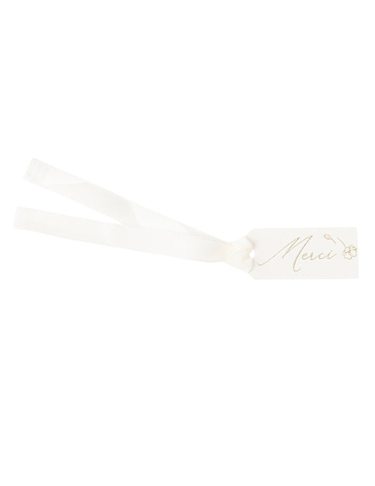Étiquettes merci fleurs pour baptême blanches et dorées