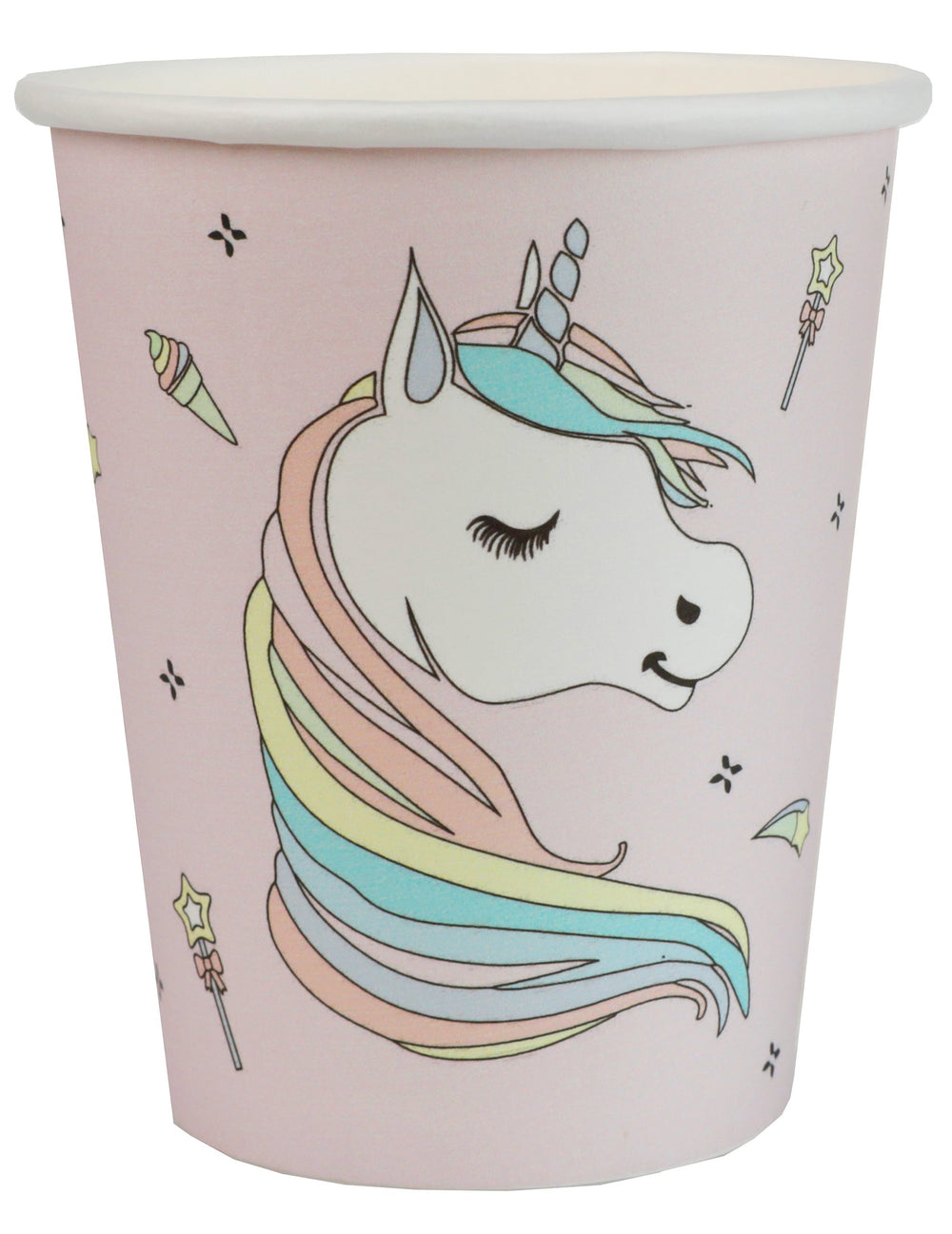 Gobelets en carton licorne pour enfant rose pastel
