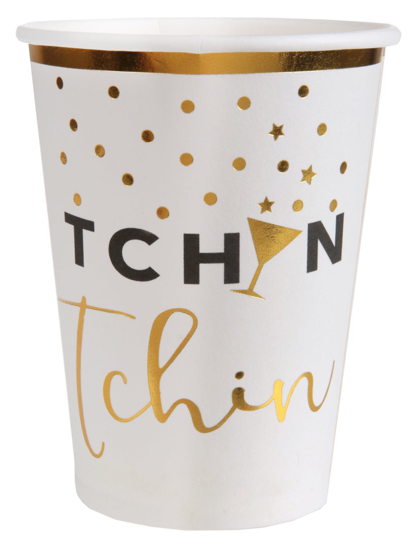 10 belo-zlatih kartonskih skodelic "Tchin Tchin", 7,8 x 9,7 cm cm praznično