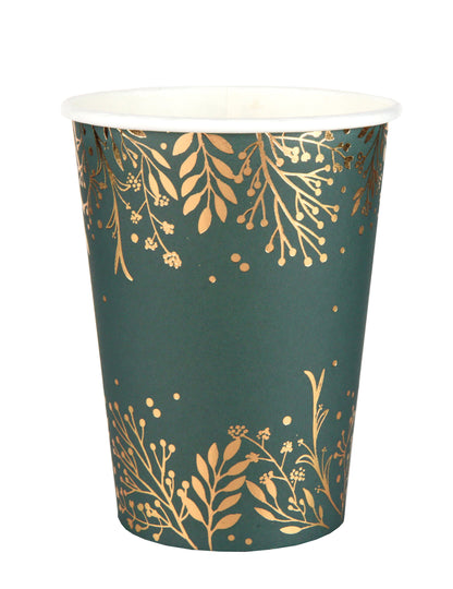 10 gobelets Feuilles d'hiver vert sapin 27 cl