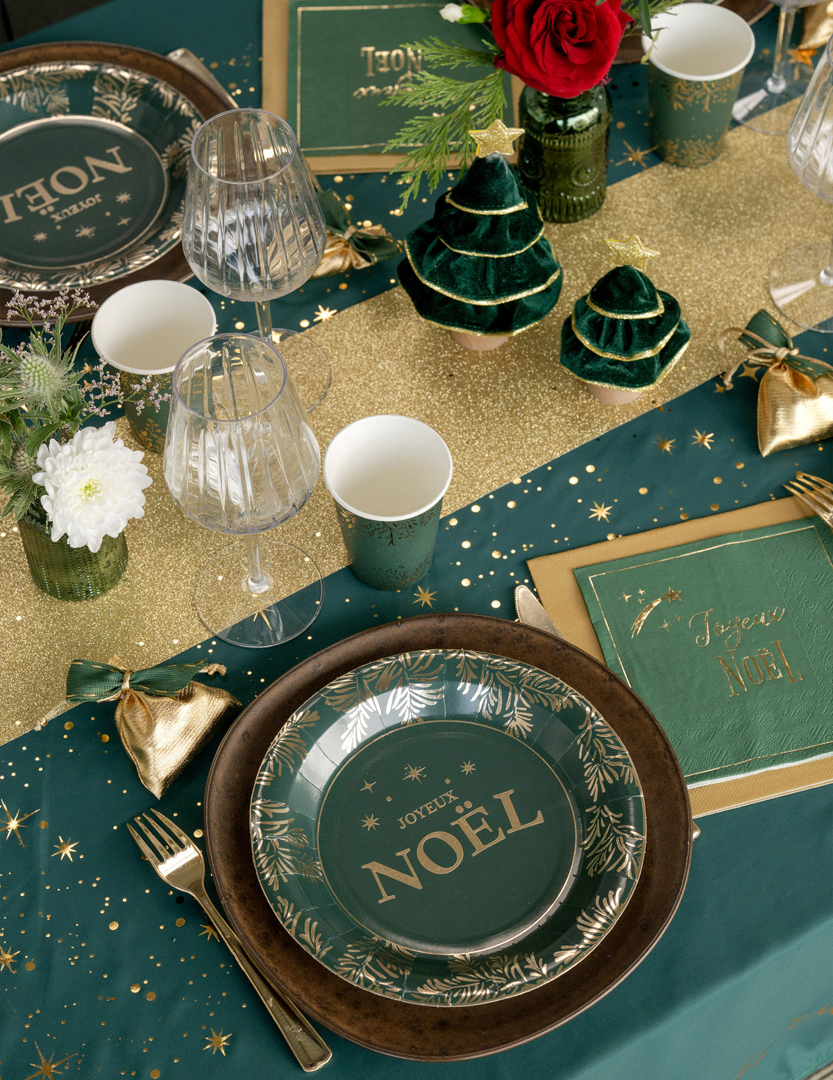 10 gobelets Feuilles d'hiver vert sapin 27 cl