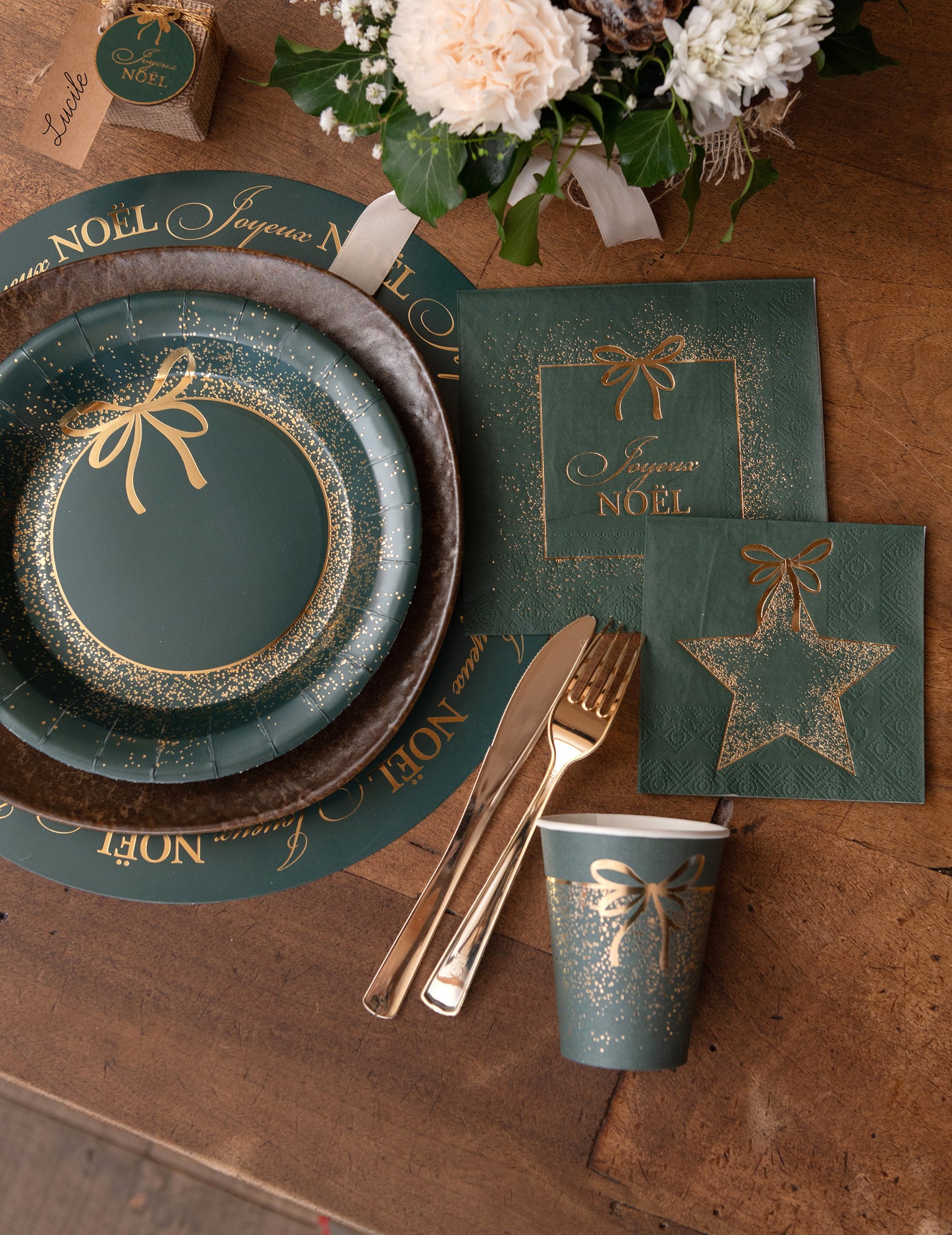 10 zelenih in zlatih božičnih kartonskih kozarčkov, 27 cl, praznični dizajn