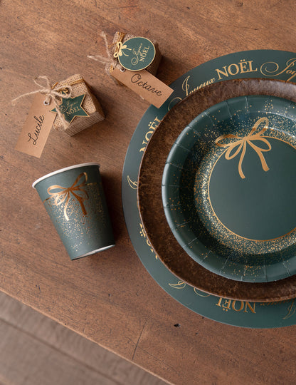 10 zelenih in zlatih božičnih kartonskih kozarčkov, 27 cl, praznični dizajn