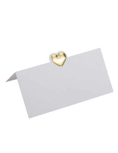Marque-place avec petit cœur doré pour décoration de table blanc embossé