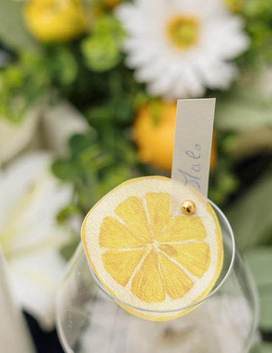 Marque-place en papier Citron pour décoration de table jaune