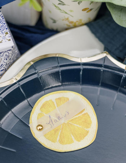 10 rumenih papirnatih kartic za postavitev v obliki rezin limone