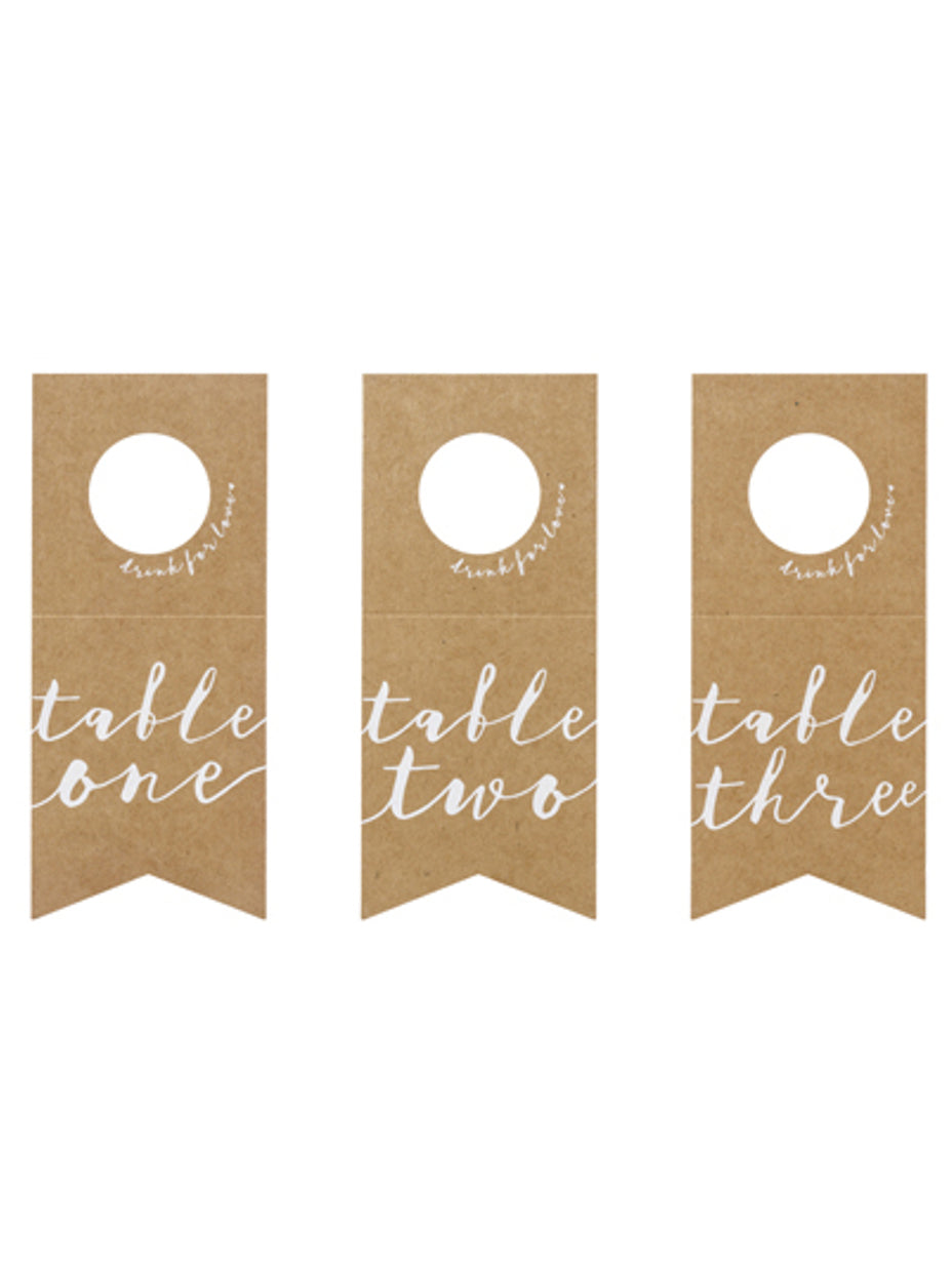 10 namiznih markerjev iz kraft papirja za steklenice z belimi številkami