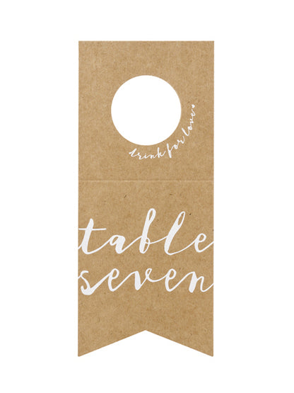 10 namiznih markerjev iz kraft papirja za steklenice z belimi številkami