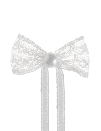 10 mini čipkastih pentljic 4 cm bela z biseri