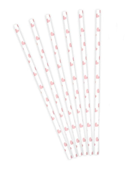 10 pailles en carton blanches cœurs roses 19,5 cm saint valentin