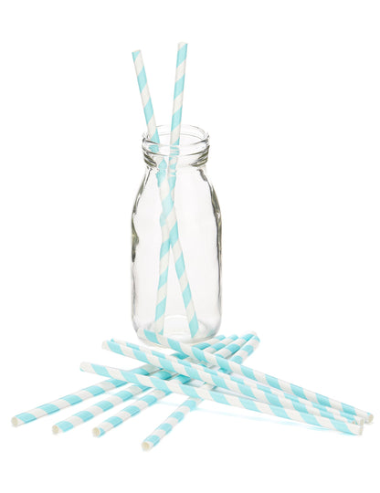 10 pastelno modre črtaste kartonske slamice 19,5 cm