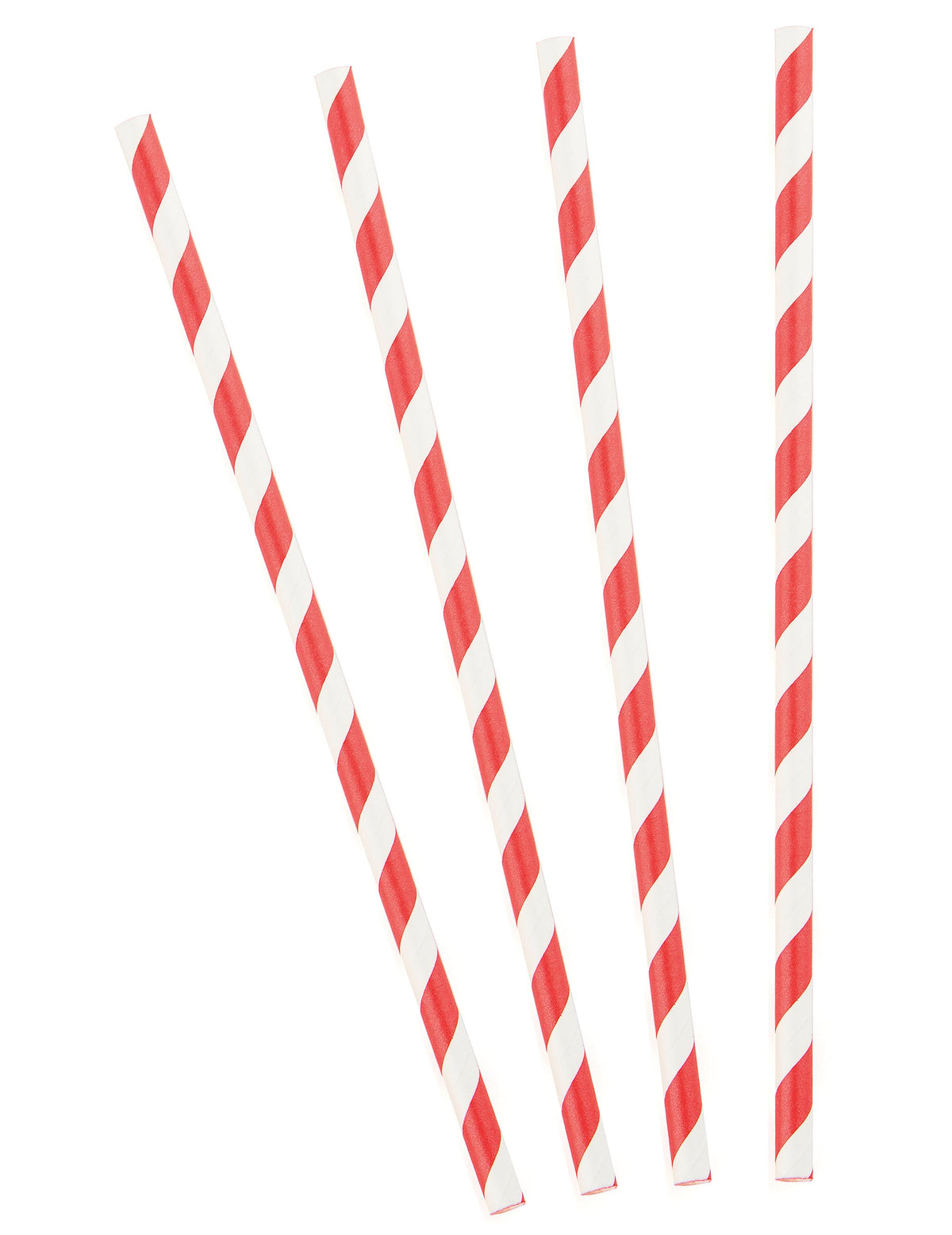 Mise en scène avec confettis des pailles en carton rayées pour boissons froides rouges et blanches