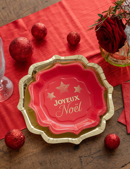 10 petites assiettes Noël Étincelant rouges 18 x 18 cm