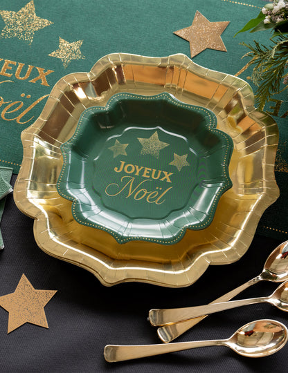 10 petites assiettes Noël Étincelant vert sapin 18 x 18 cm