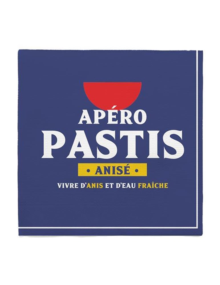 Serviettes apéro Pastis pour fête bleu marine avec message humoristique