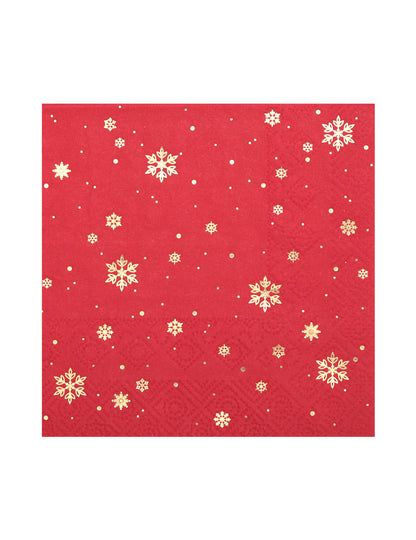 Serviettes en papier de Noël pour fête rouge flocon d'or