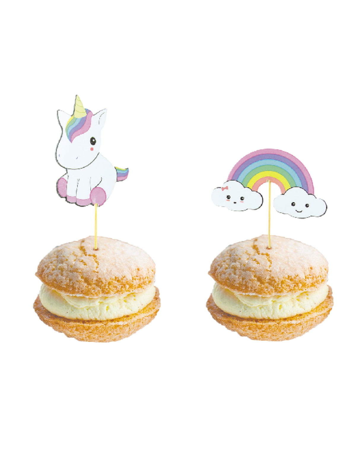 Pics en bois bébé licorne et arc-en-ciel pour décoration de fête multicolore