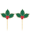 Pics à cocktail houx de Noël pour fête vert et rouge en bois
