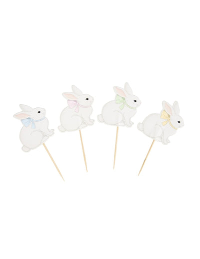 Pics à cocktail Mon Lapin pour fête blanc avec nœuds pastel