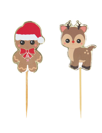 10 lesenih božičnih koktajlnih palic v obliki severnih jelenov in medenjakov