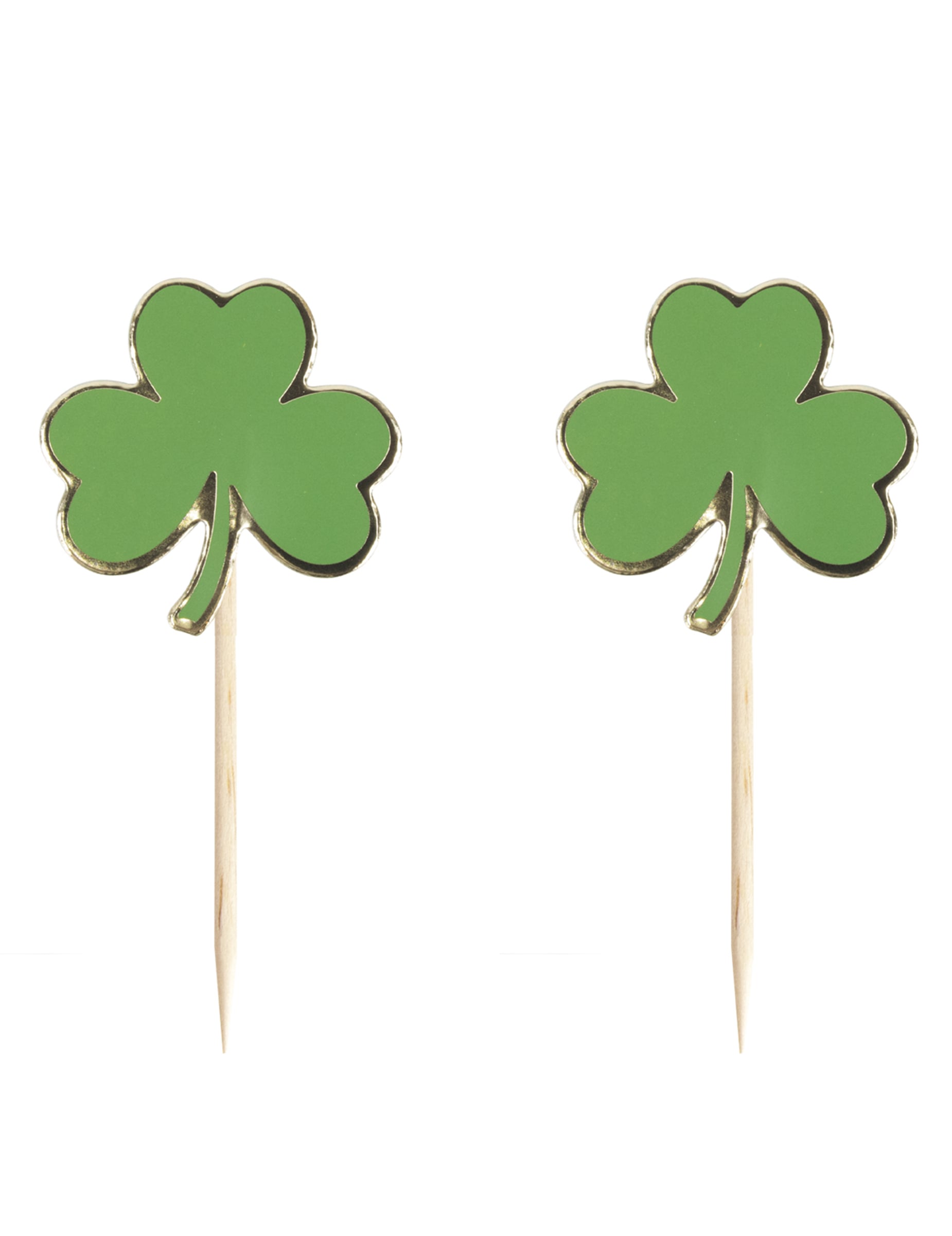 Pics en bois trèfle Saint Patrick pour la fête verts et dorés