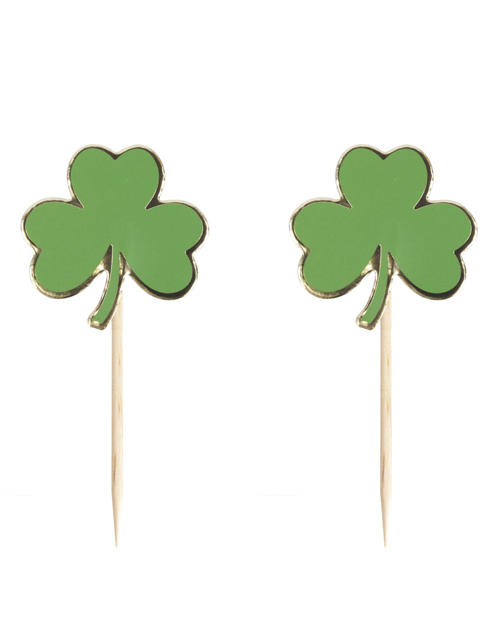 Pics en bois trèfle Saint Patrick pour la fête verts et dorés