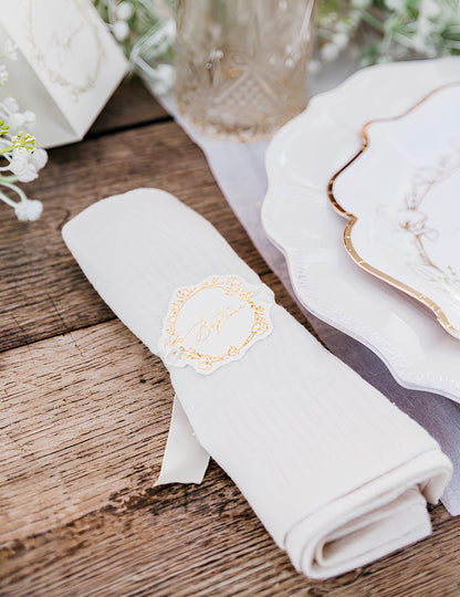 10 obročkov za prtičke za krst iz kremnega in zlatega belega papirja