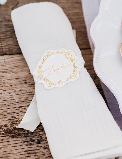 10 obročkov za prtičke za krst iz kremnega in zlatega belega papirja