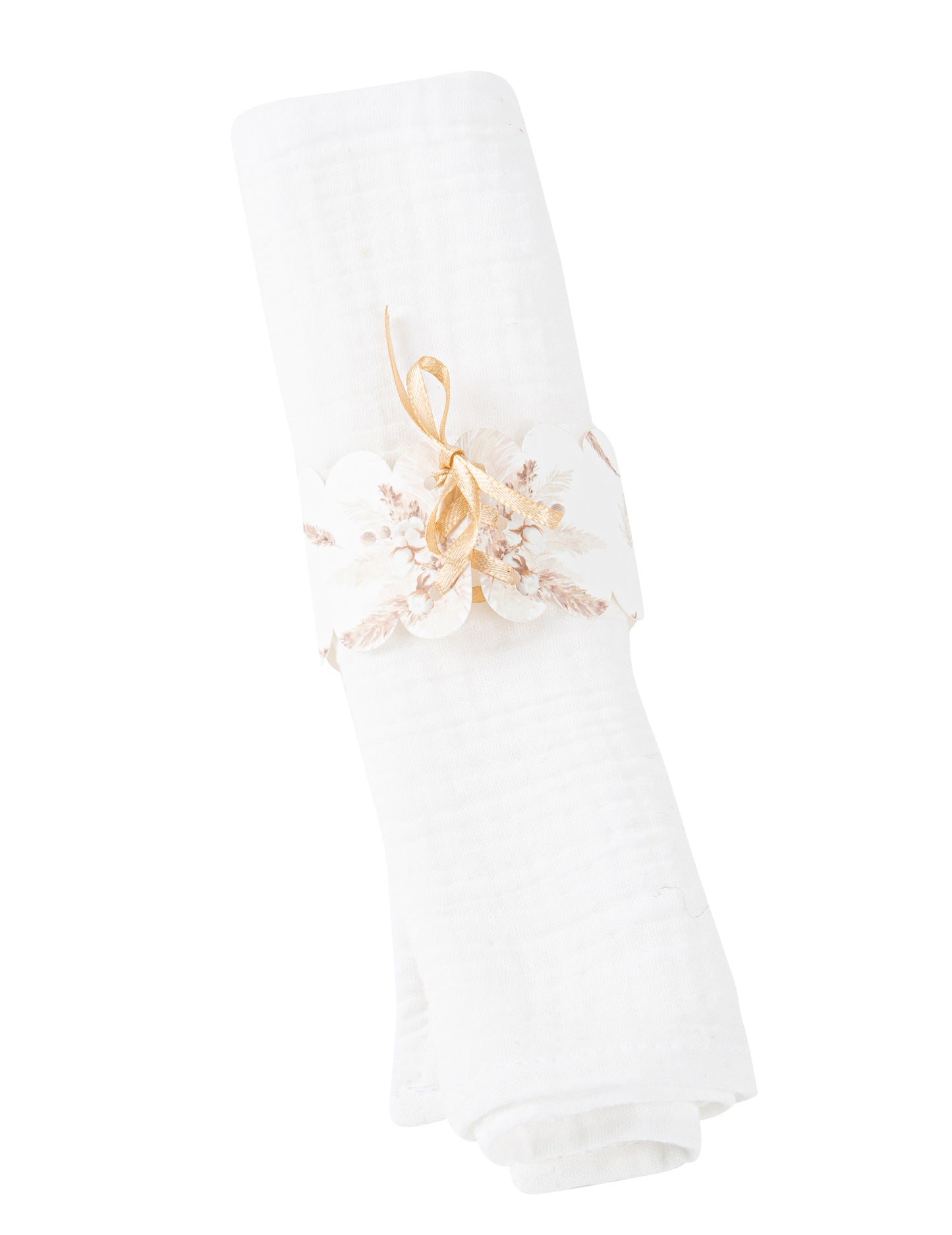 Ronds de serviette pampas et fleurs de coton en papier blanc et doré