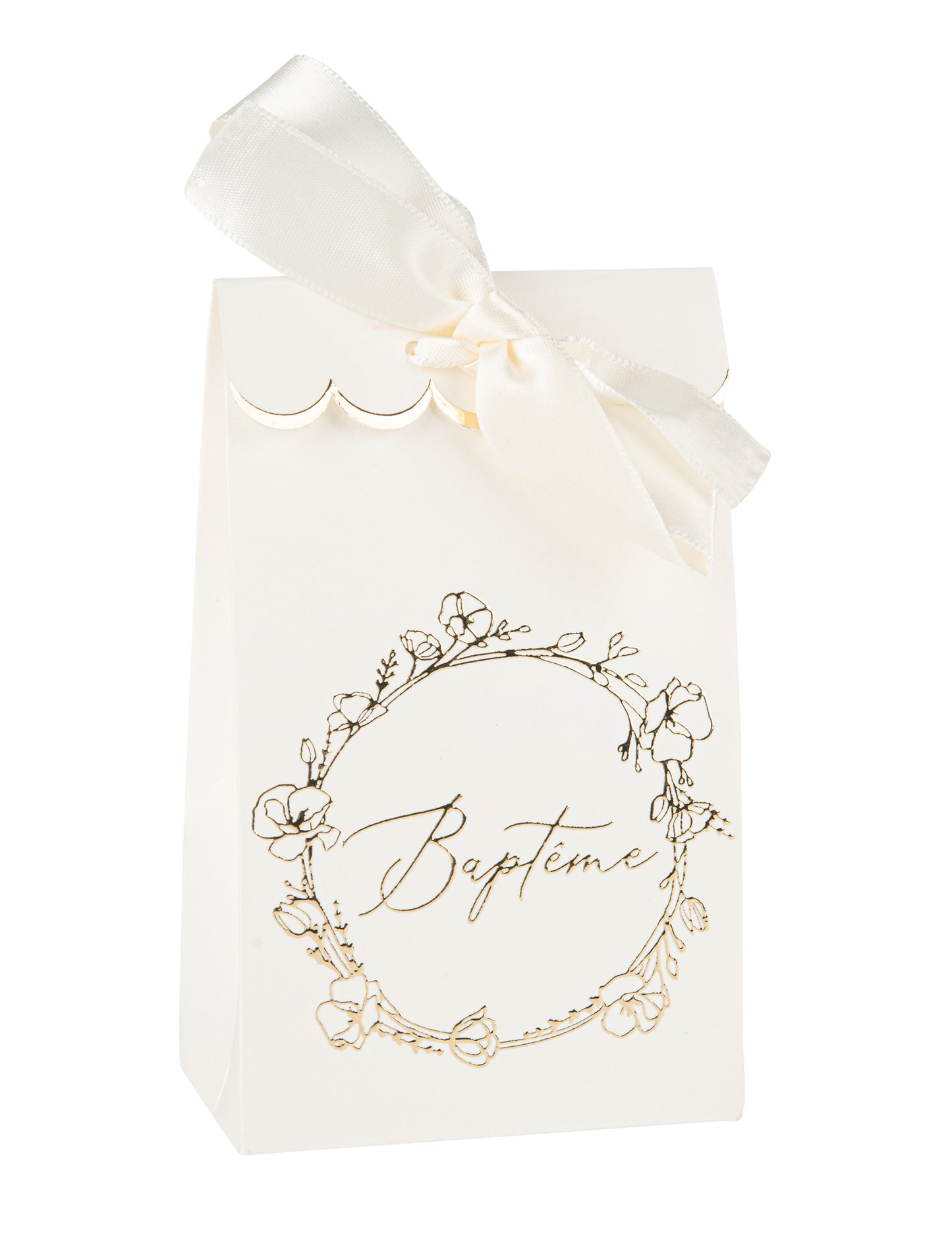10 darilnih vrečk za krst iz kremnega in zlatega belega papirja