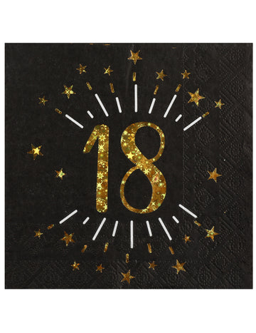 10 papirnatih prtičkov Happy Birthday, črno-zlatih, 33 x 33 cm zlate zvezde