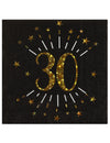 Serviettes papier joyeux anniversaire 30 pour adulte noir et or avec étoiles