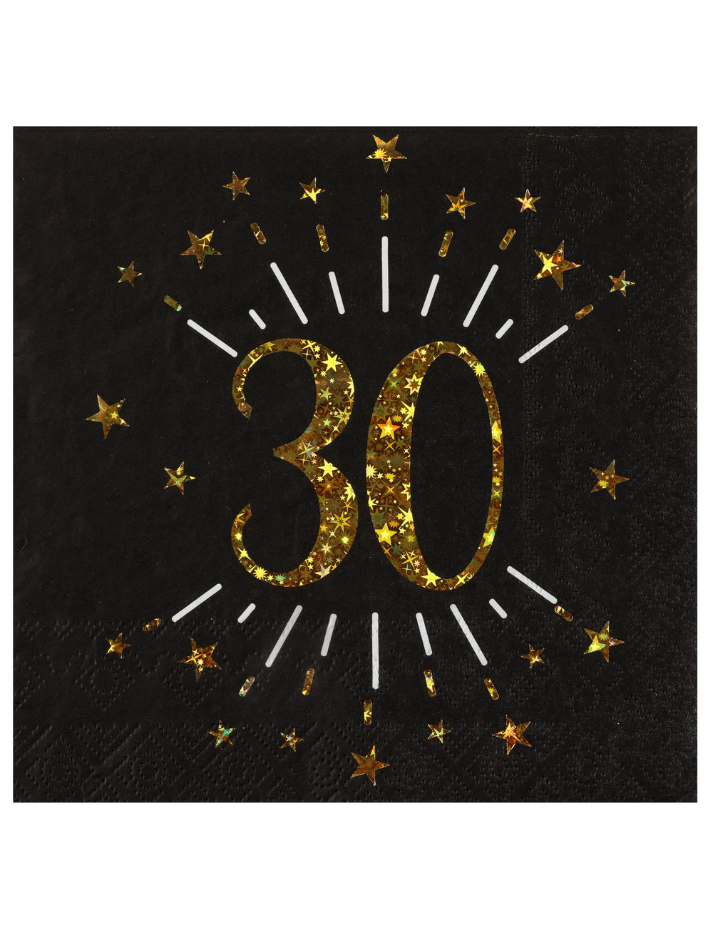 Serviettes papier joyeux anniversaire 30 pour adulte noir et or avec étoiles