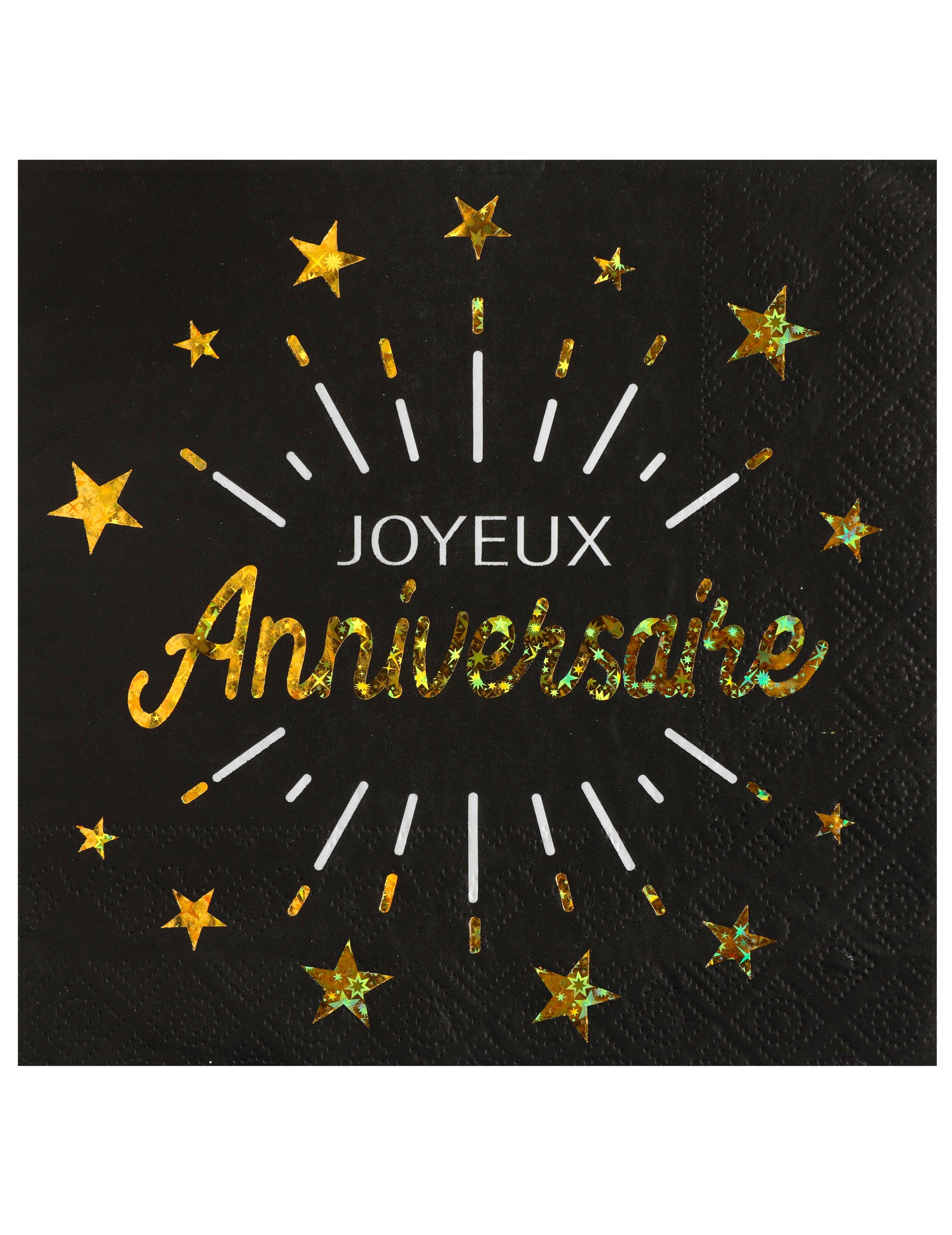 Serviettes en papier Joyeux Anniversaire pour fête noir et or avec étoiles