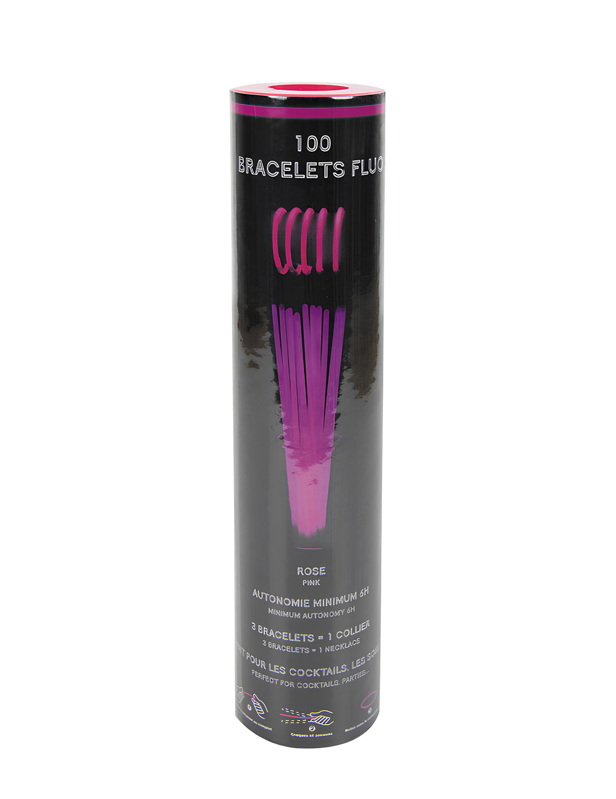 Tube de rangement des bracelets phosphorescents roses lot de 100