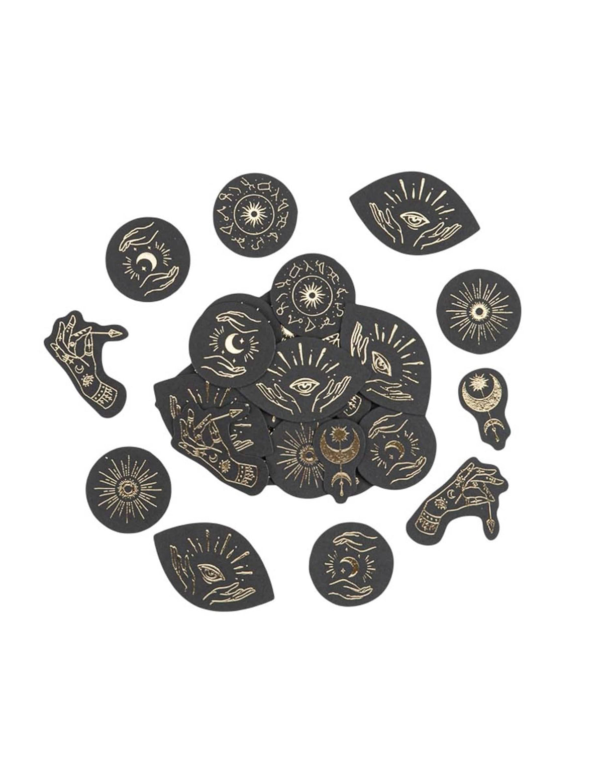 100 papirnatih konfetov Cosmic Spirit, črna in zlata, 1,5 do 4 cm