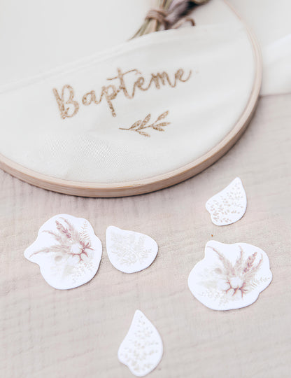 100 zlatih konfetov iz pampas trave in bombažnih cvetov za krst