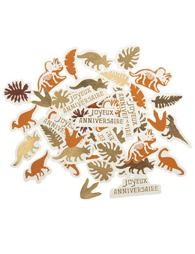 Confettis Dinosaures Joyeux Anniversaire pour enfant orange marron et dorés