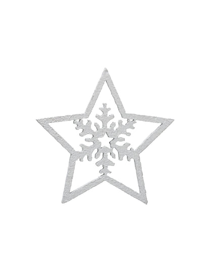 100 majhnih belih lesenih okraskov v obliki zvezd in snežink