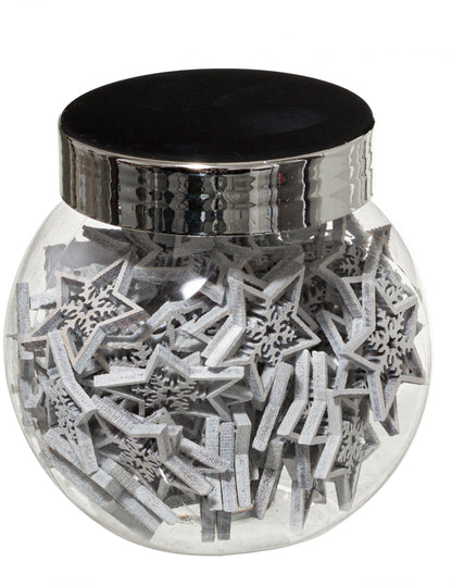 100 majhnih belih lesenih okraskov v obliki zvezd in snežink