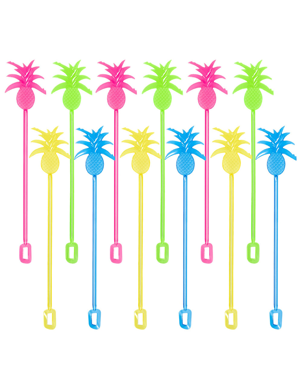 Agitateurs à cocktail ananas pour fête colorés roses bleus jaunes et verts
