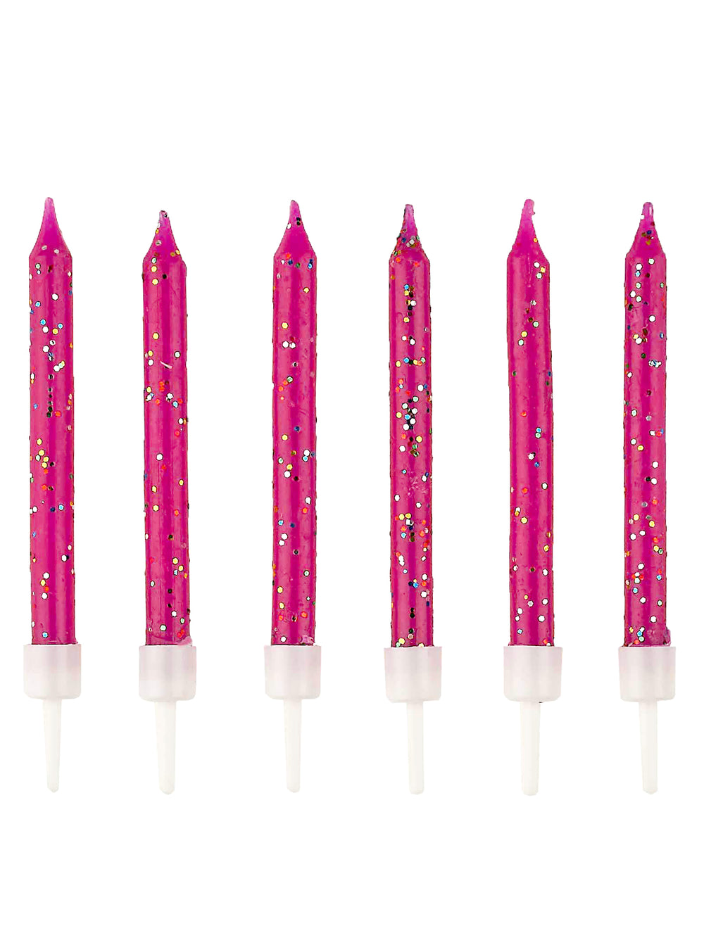 Bougies d'anniversaire rose fuchsia à paillettes avec socles