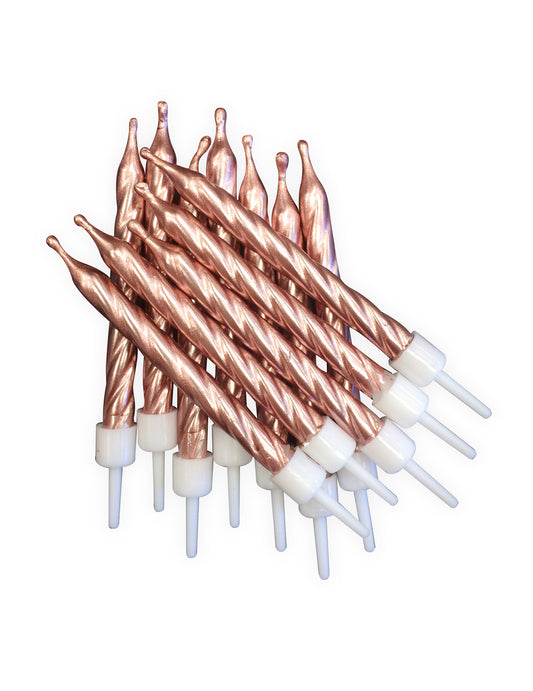 12 bougies d'anniversaire rose gold métallique avec supports