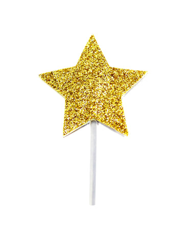 Cake topper sur pic étoile pour anniversaire dorée pailletée