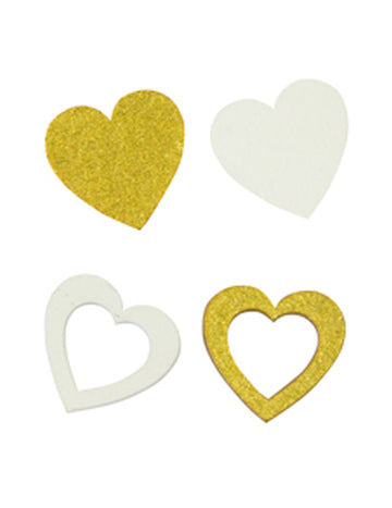 12 lesenih konfetov, bela in zlata srca, 2 x 2 cm odprta in trdna