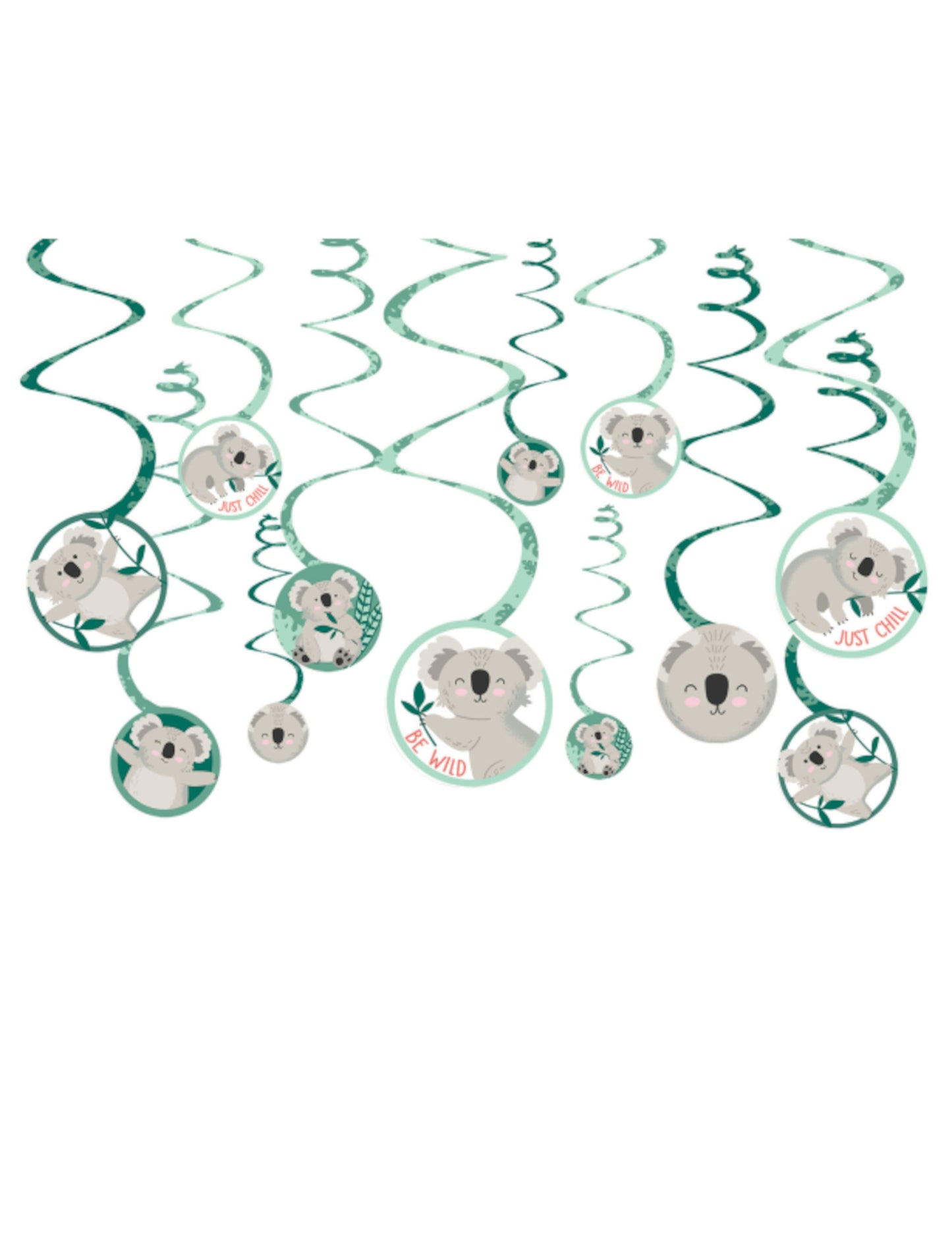 12 zelenih in metinih visečih spiralnih okraskov s koalo