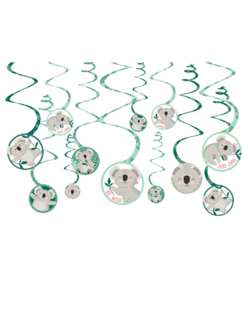 12 zelenih in metinih visečih spiralnih okraskov s koalo