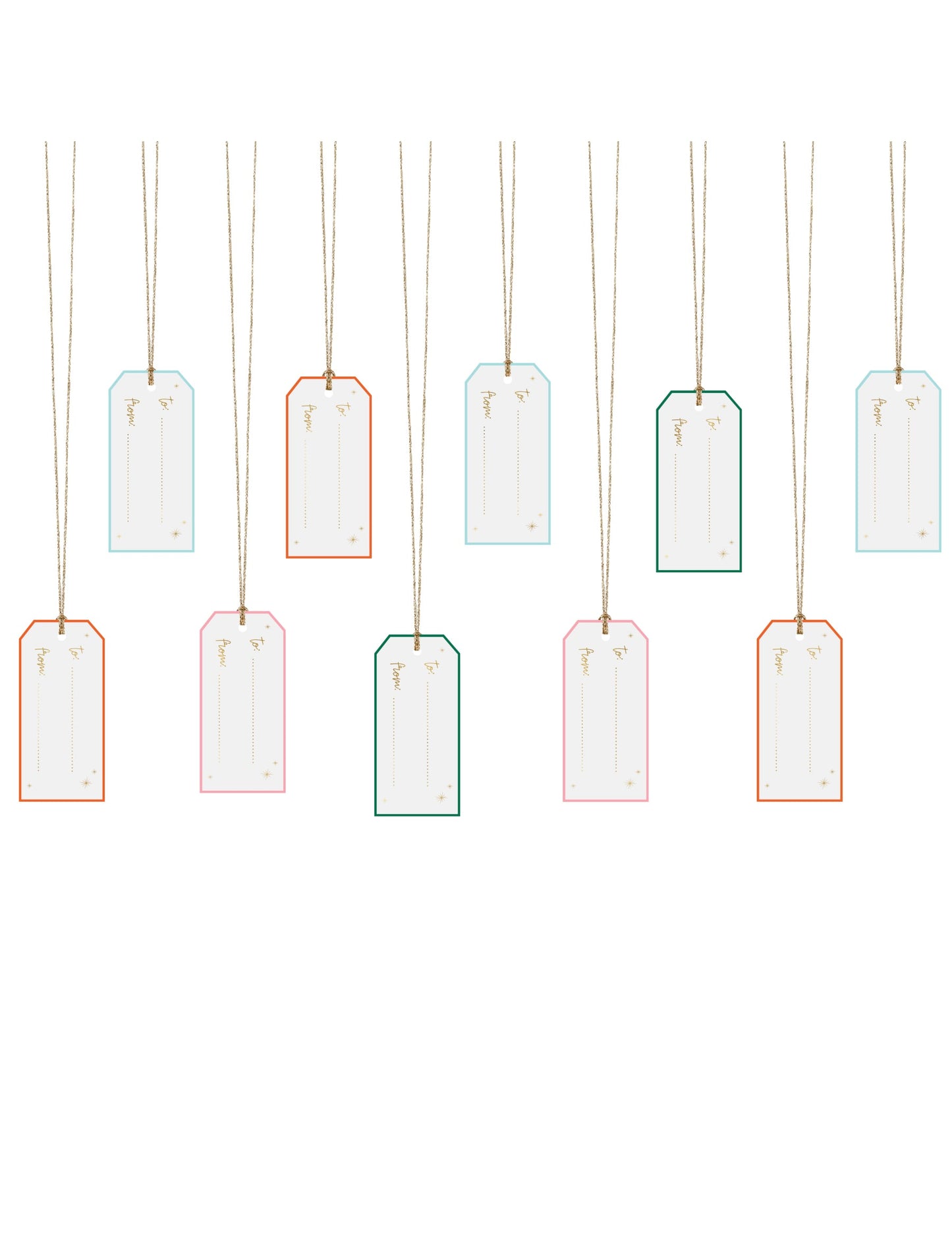 Étiquettes en carton de Noël pour cadeaux multicolores avec inscriptions dorées